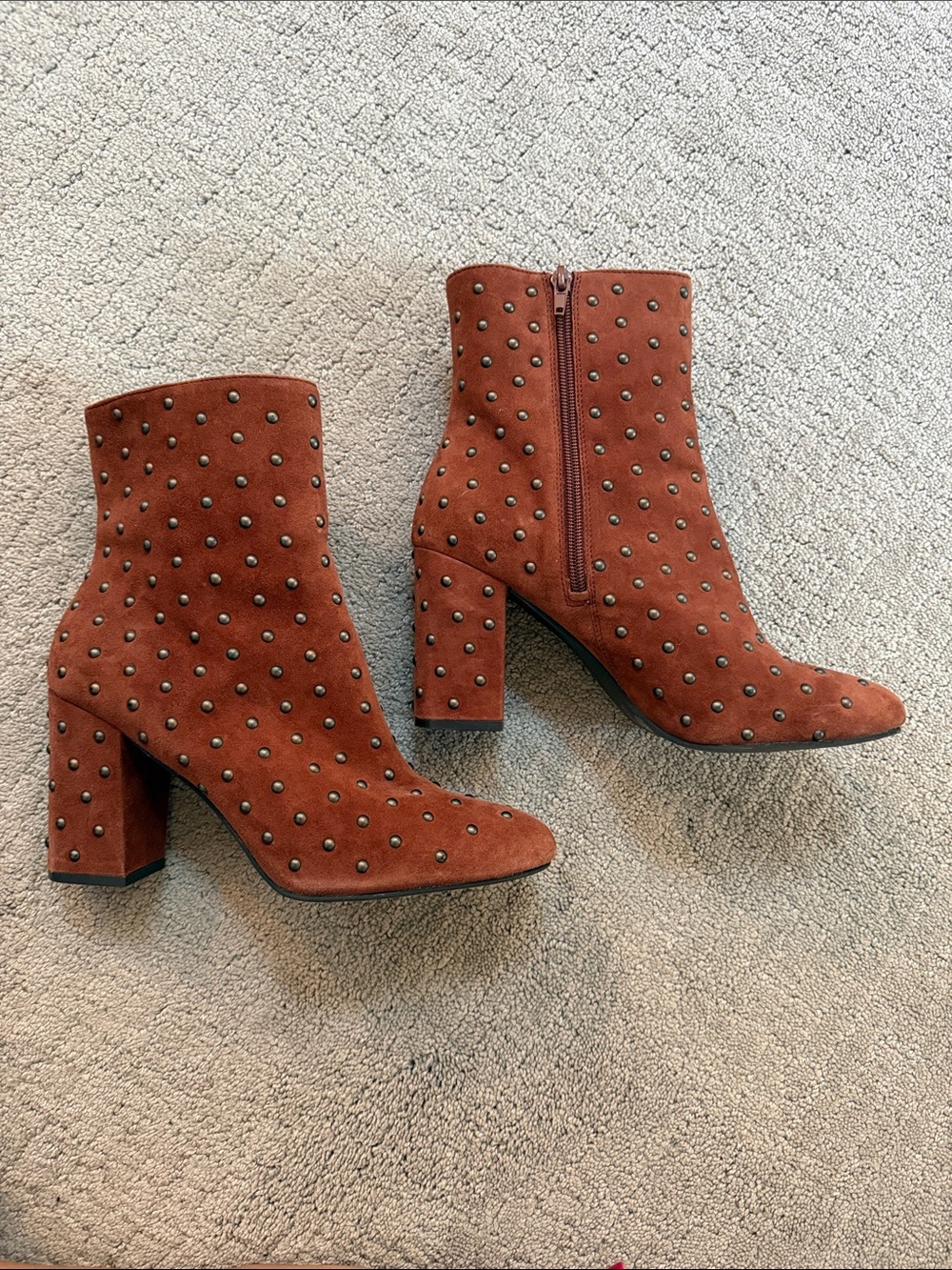 Lucky Brand Rust Suede Studded Block Heel Ankle Boots